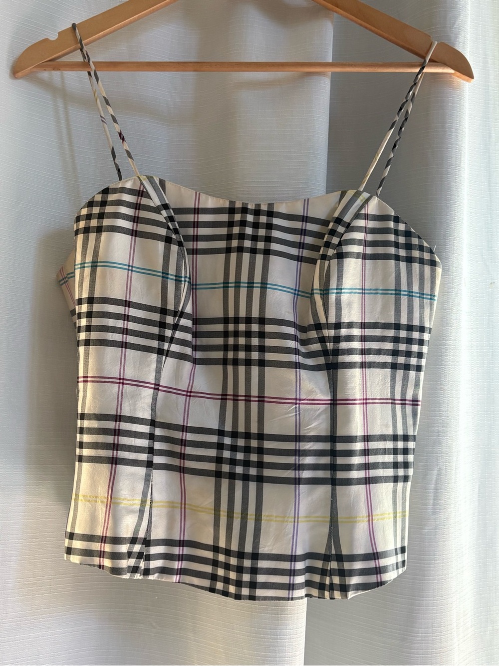 Marisa Baratelli Bustier 6 Thai Silk Boned Colored Plaid Corset Removable Straps